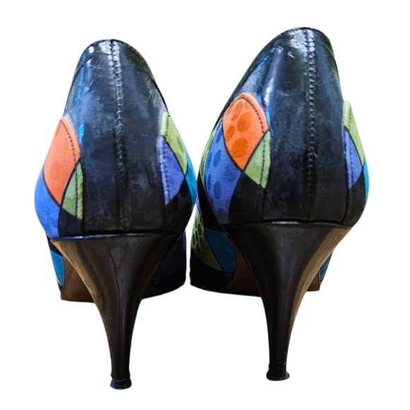 Vintage Life Stride Colorful Patchwork Heels 80s - Picture 4 of 14
